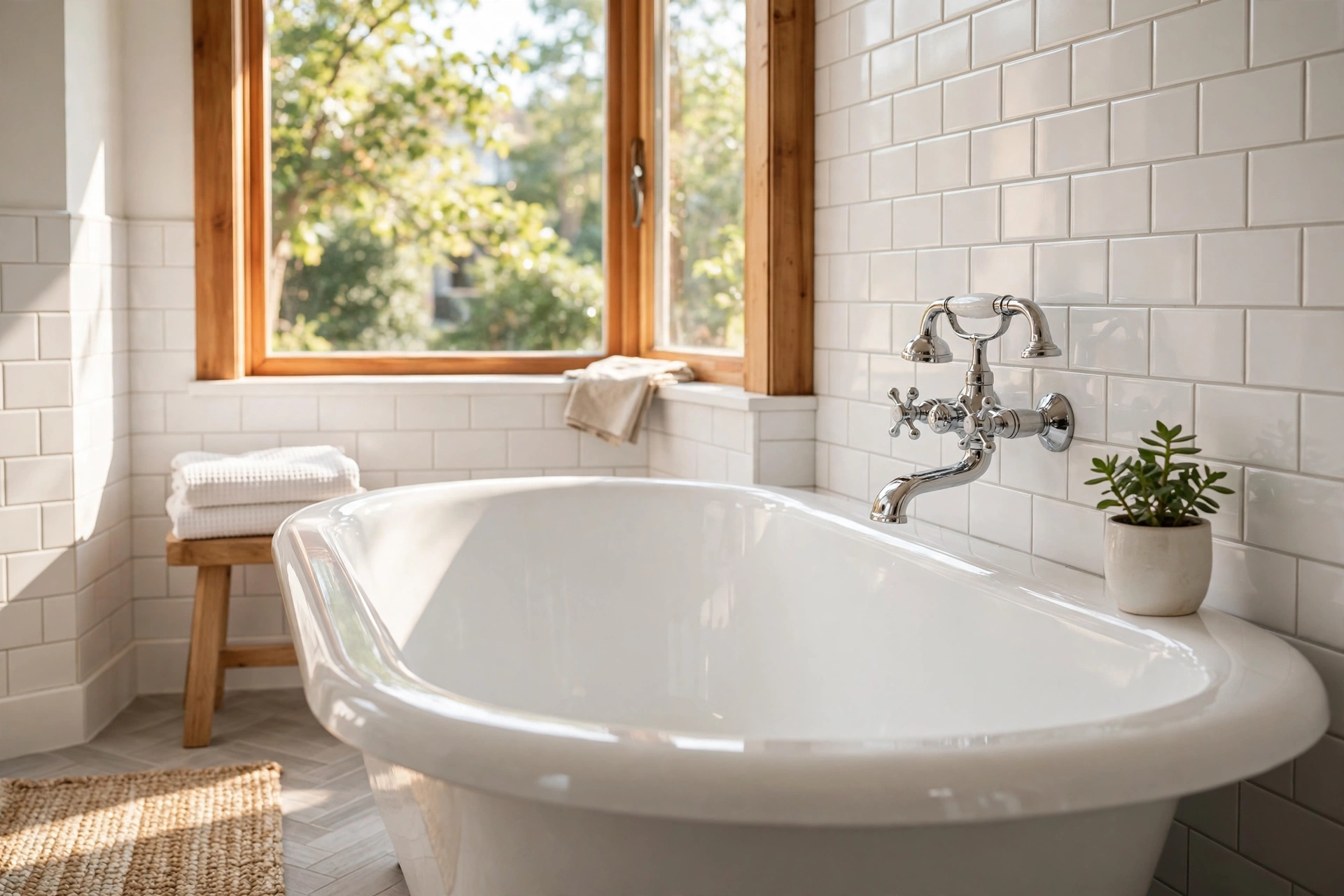 Refinished white bathtub gleaming in a bright modern bathroom in Kingsport TN