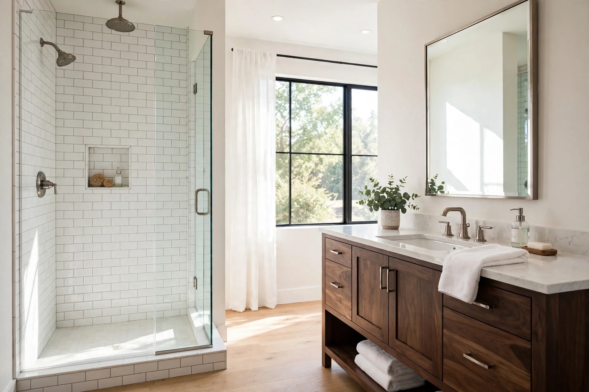 Newly remodeled bathroom in Kingsport TN with modern tile and fixtures