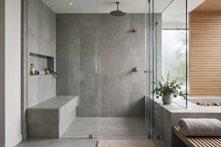 Walk-in shower installation in Kingsport TN with frameless glass enclosure