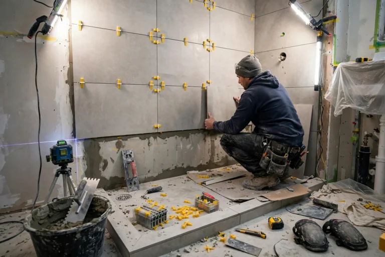 Bathroom renovation work in progress during a remodel